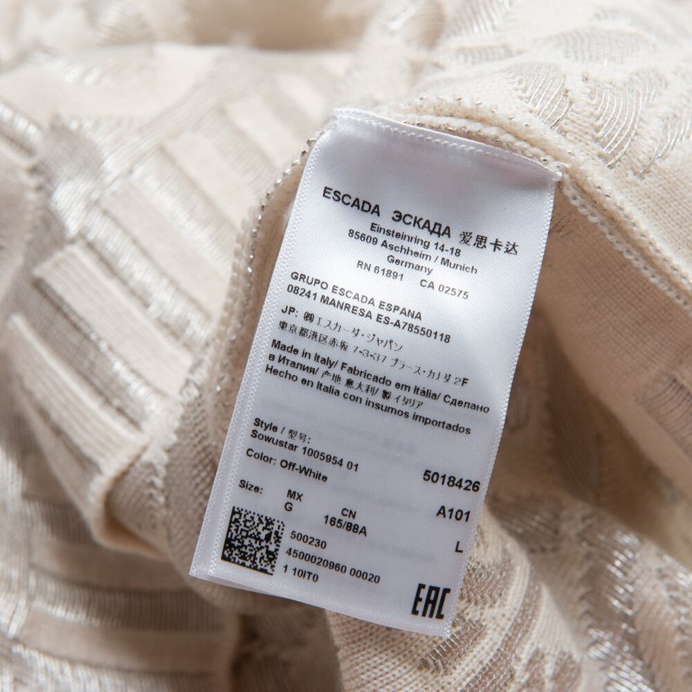 Escada Sowustar Sweater Dress Cable Shift Long Sleeve Metallic Cream Size Large - Picture 7 of 12
